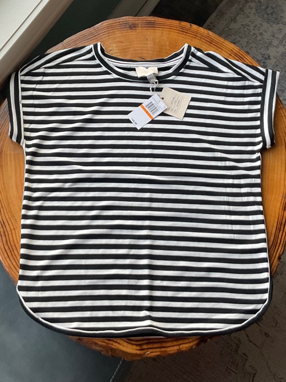 Cupio Women’s Black & White Striped Short Sleeve Shirt Top Blouse Size Small NWT